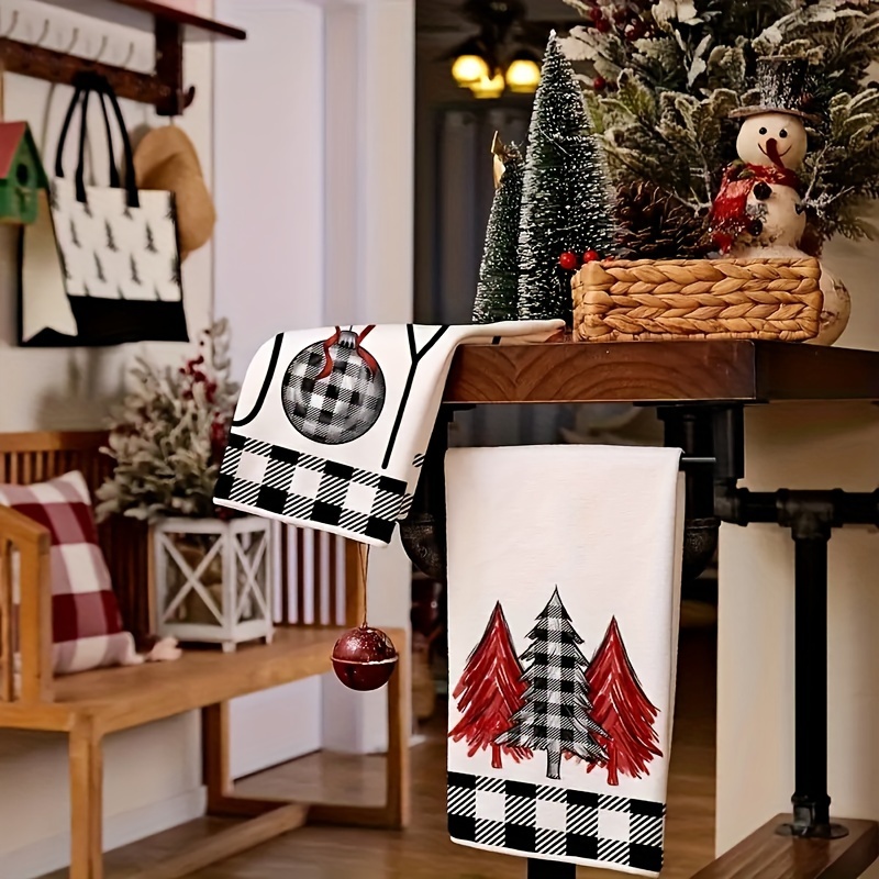 2/4pcs, Christmas Hand Towels,Black And White Checkered Snowman Kitchen  Towel Dish Towel, Christmas Kitchen Decoration, Super Absorbent Dry Cloth  Towe