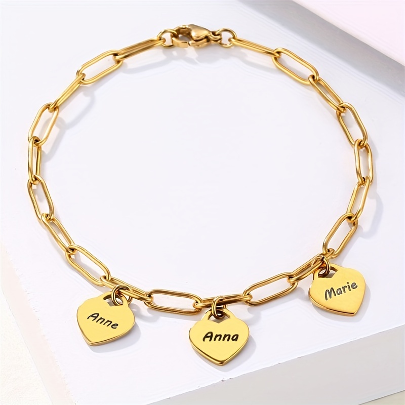 Custom Gold Heart Charms Bracelet Personalized Dainty Love