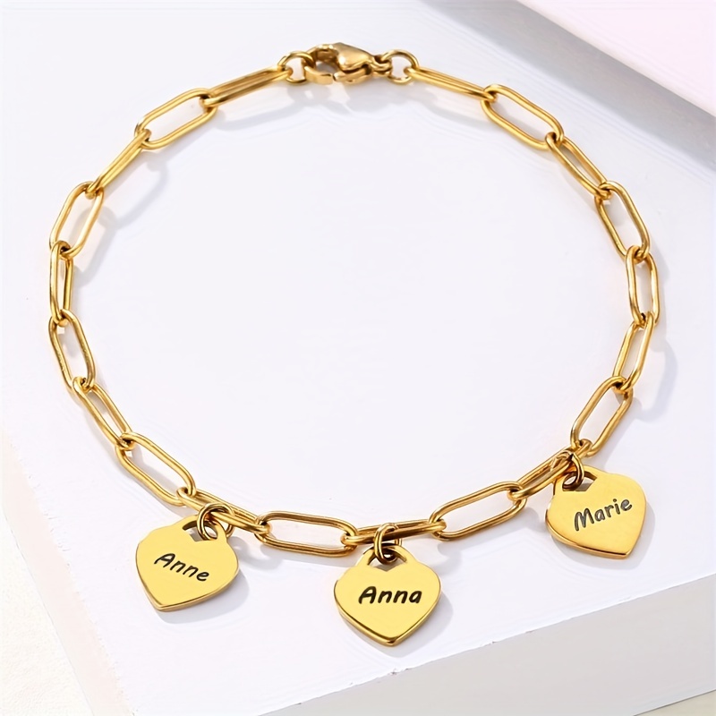 Personalized Engraved Name Custom Bracelet, Golden Charm Gift