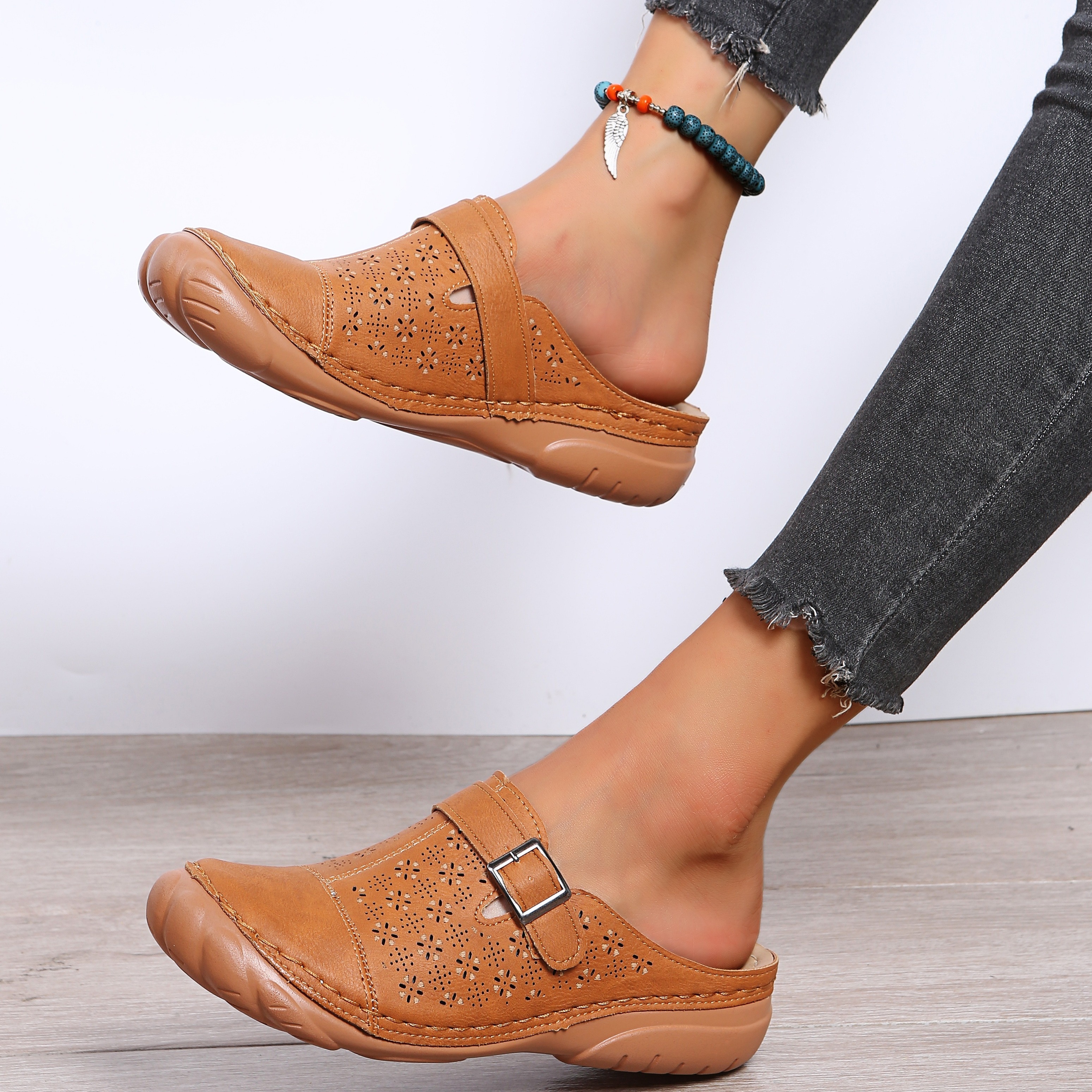 Perforated 2024 leather mules