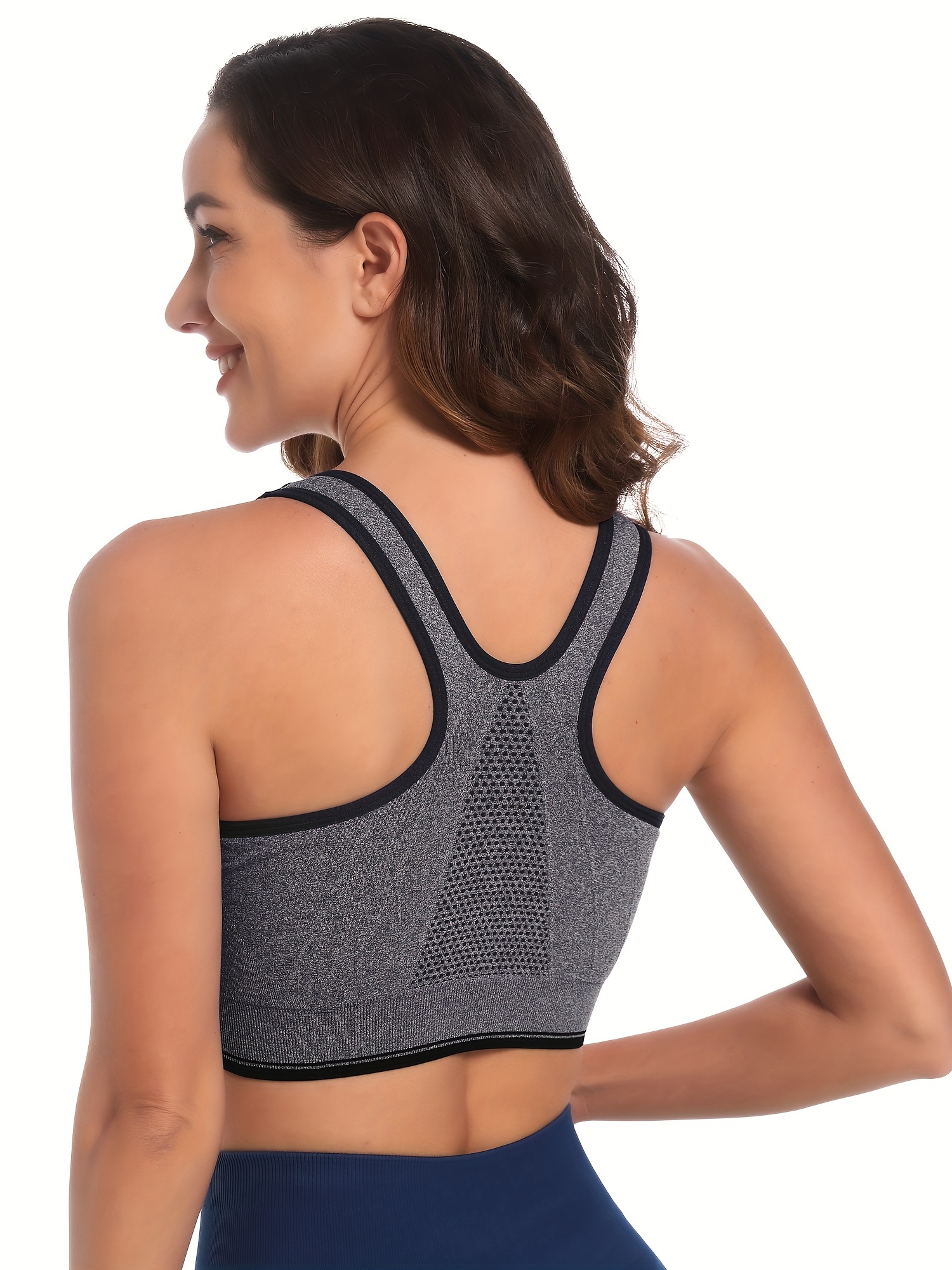 PUU Women's Seamless Flower Gray Contrasting Color Racer Back High Support  Sports Yoga Bra Low Support Sports Bras for