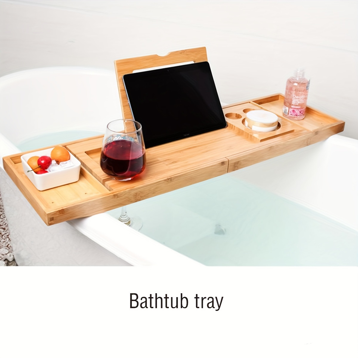 Casafield Bamboo Bathtub Caddy, Adjustable Bath Tray And Tub