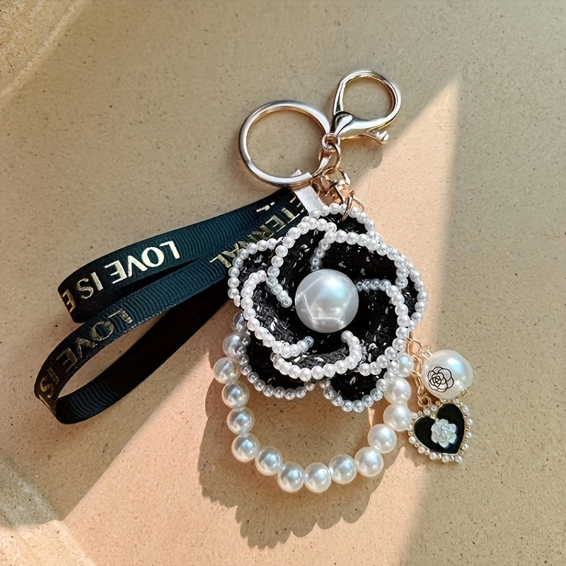 Car Love Artificial Pearl Keychain Car Pearl Key Ring For Women