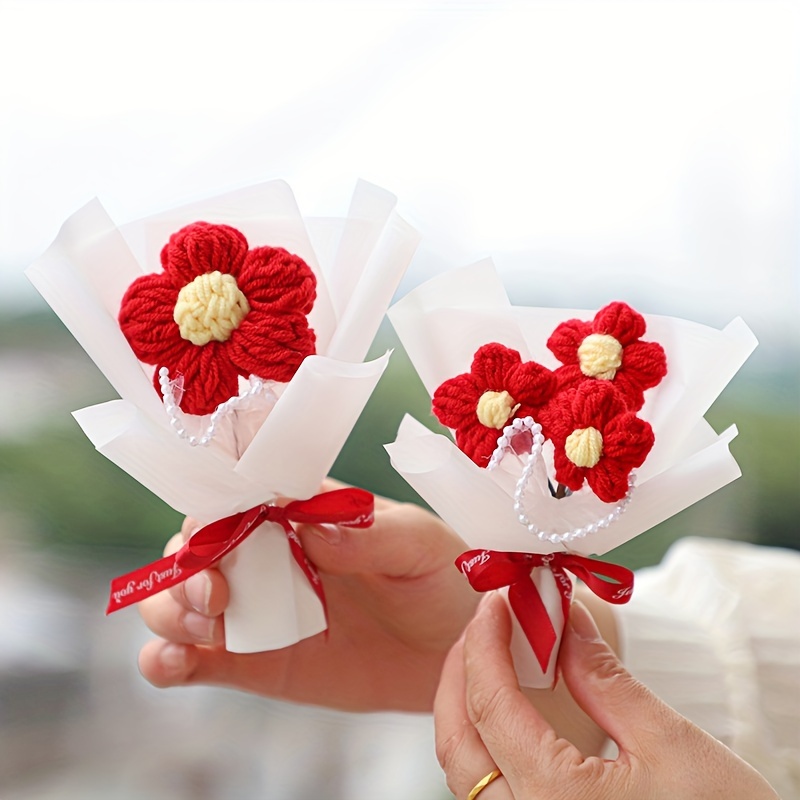 Artificial Crochet Flower Bouquet Handmade Woven Carnation - Temu