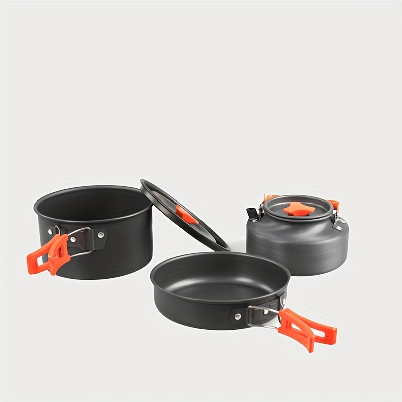 1set Outdoor Camping Cookware Set For 2-3 People With Teapot, Hard