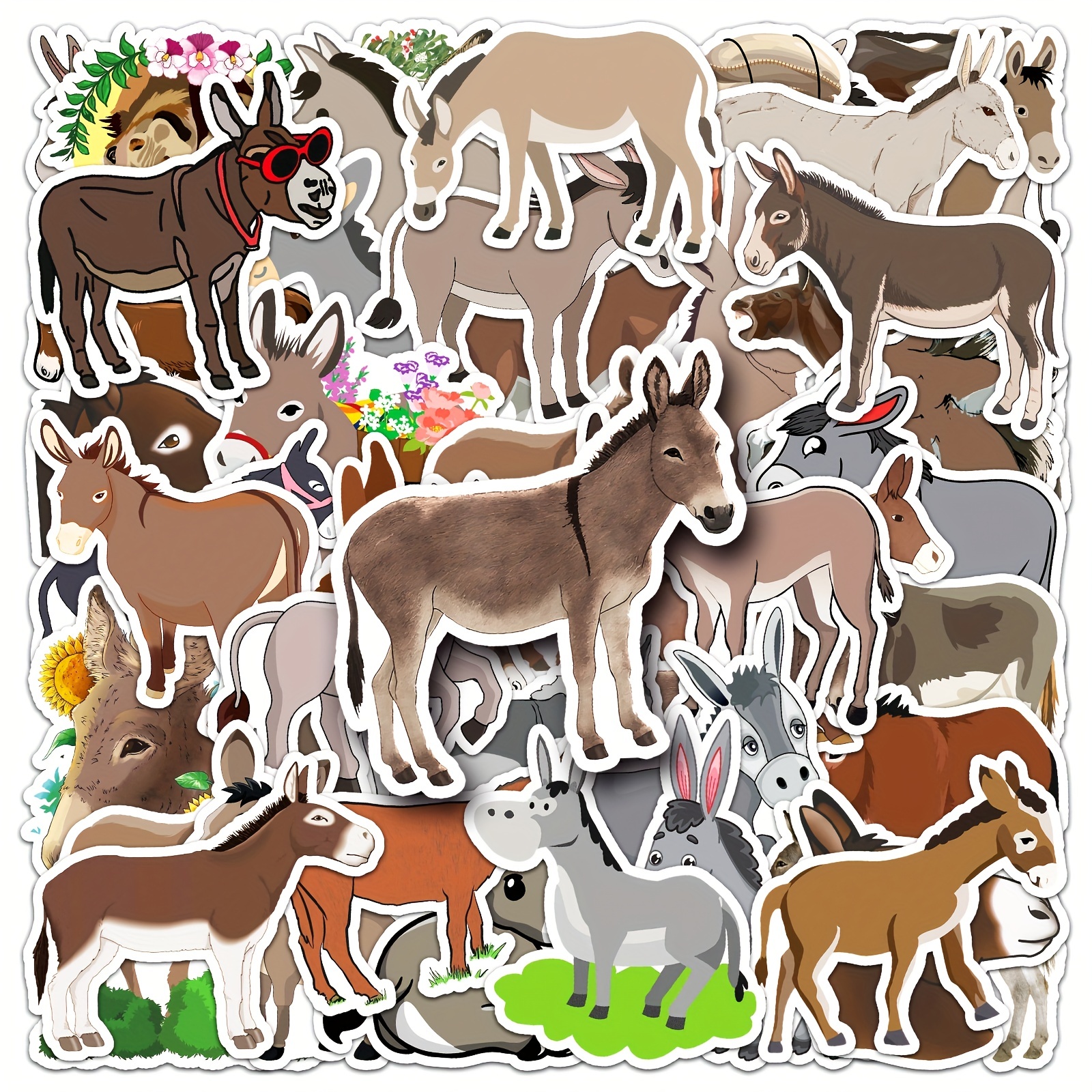 

50pcs Of Fun And Creative Donkey Animal Doodle Stickers - Perfect For Car, Bike, Luggage, And Cup Decoration!