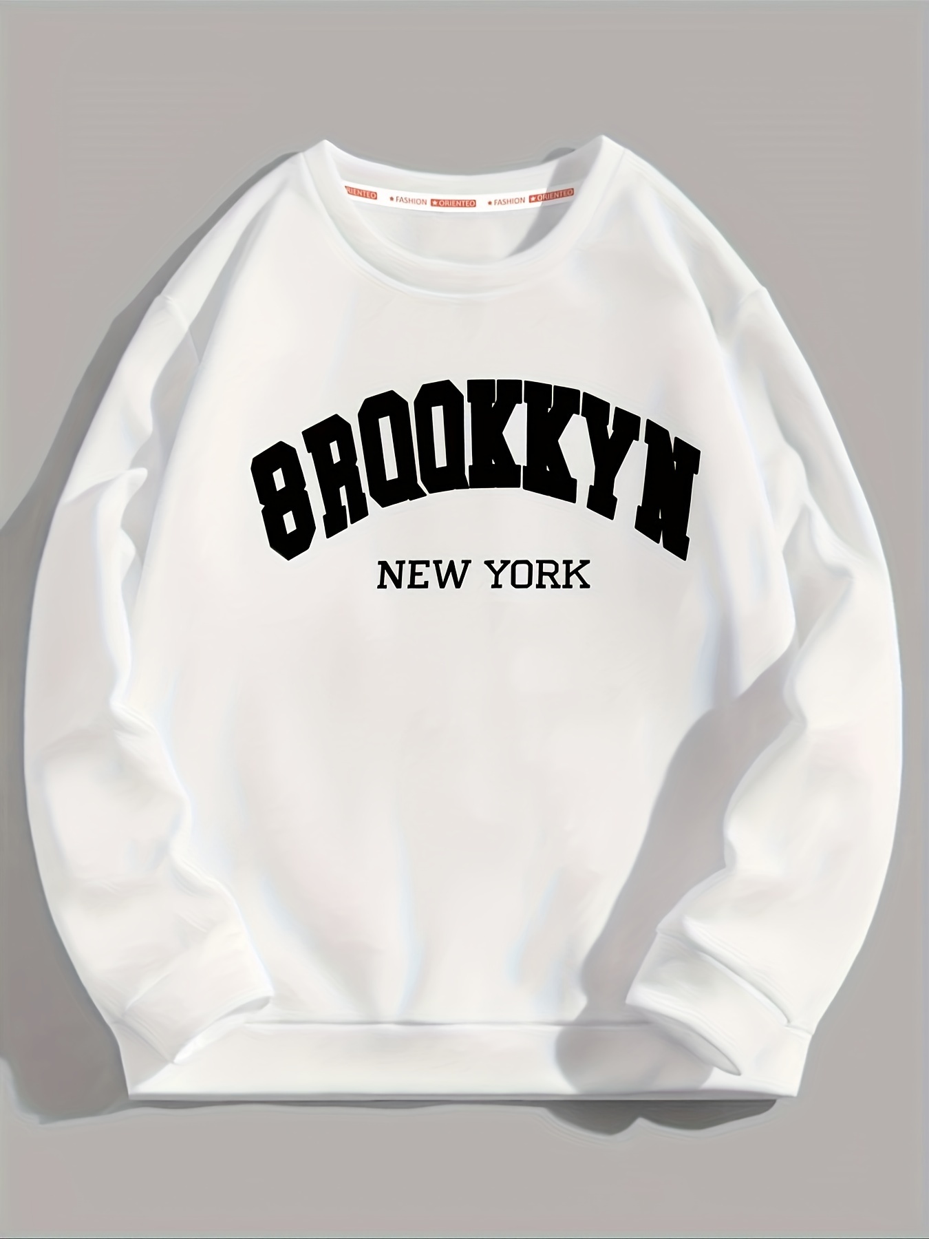 BROOKLYN」プリントメンズクルーネック長袖スウェットシャツ