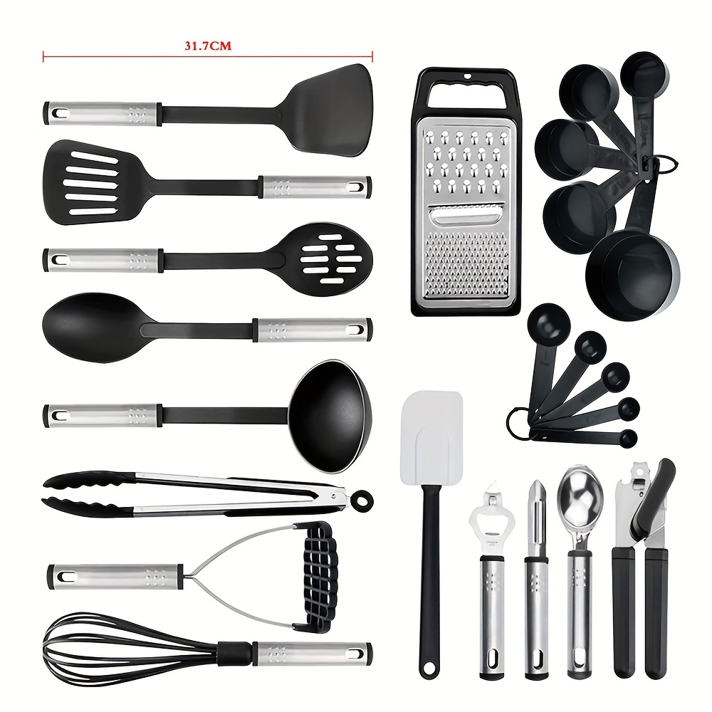 Kitchen Utensils Set, Cooking Utensil Sets Kitchen Gadgets, Pots and Pans  set Nonstick and Heat Resistant, 24 Pcs Nylon and Stainless Steel, Spatula