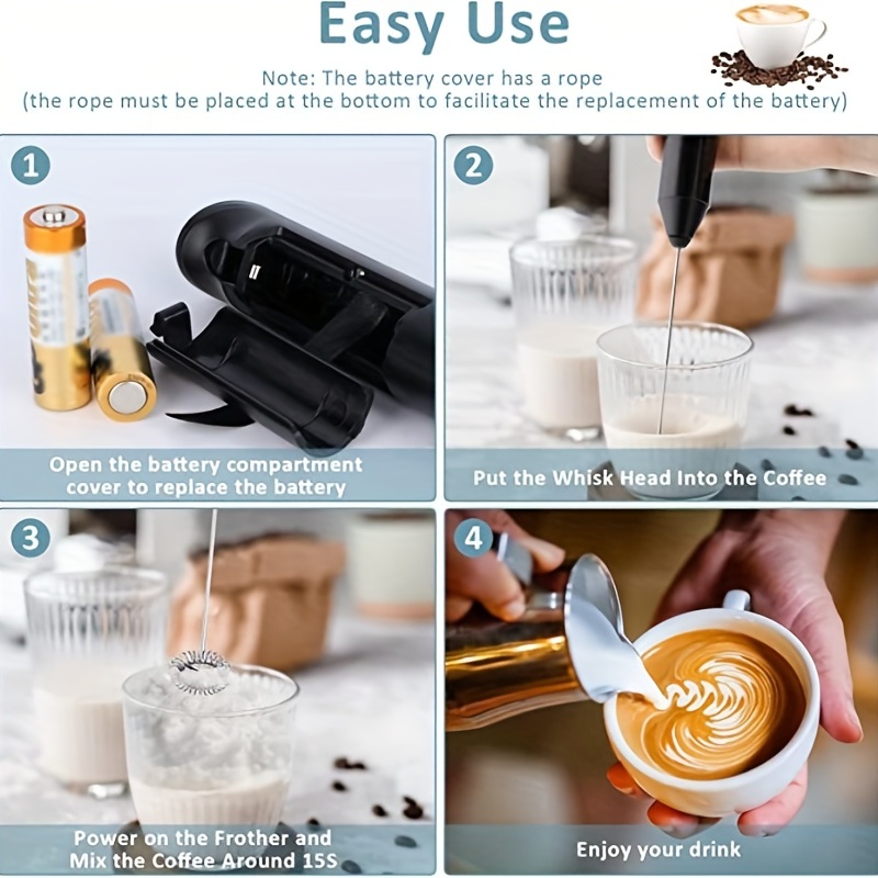 1pc Black Stainless Steel Handheld Milk Frother Ideal For Coffee,  Cappuccino And Chocolate - Perfect For Latte, Cream And Foam Making