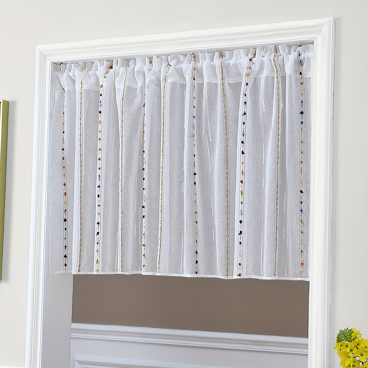 1pc Fresh And Rod Pocket Curtain Vertical Striped Small Window Curtain