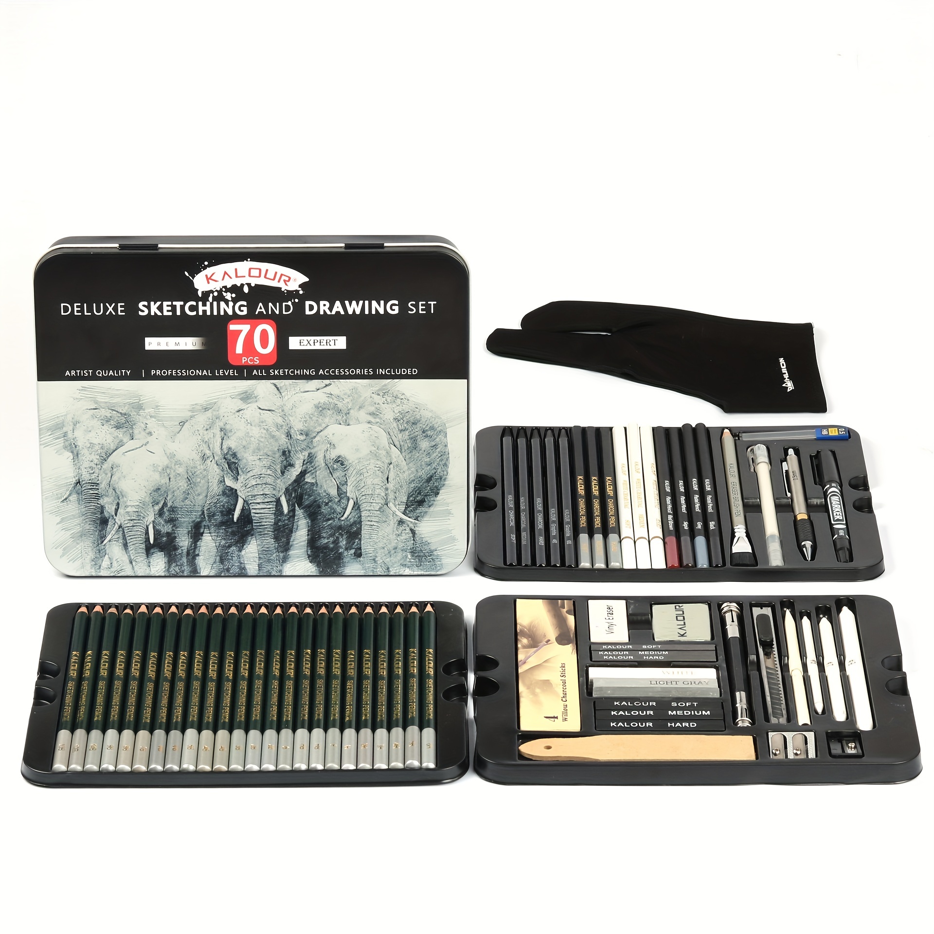 Professional 12/70pcs Drawing Sketch Pencil Set Metal box Wooden Painting  Artist Kit Graphite Charcoal Stick For School Supplies