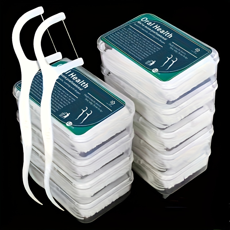 1box(50pcs) Ultra-Fine Disposable Dental Floss Sticks - Smooth & Thin Toothpick Line for Oral Care, Portable Family Packaging, Green & White Design, Portable Oral Care | Individual Wrap Floss | Highquality Floss, Flossers for Teeth