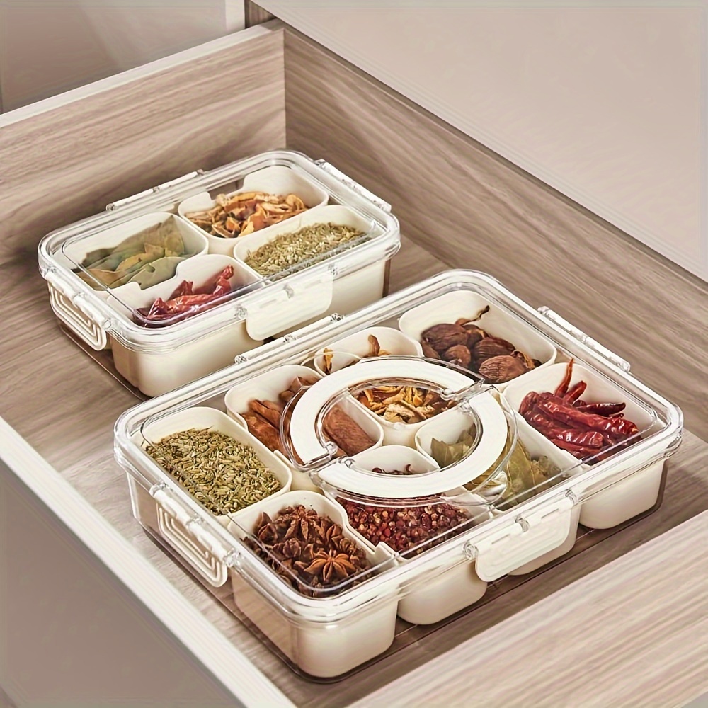 Clear Divided Serving Tray Lid Handle Round Portable Plastic - Temu