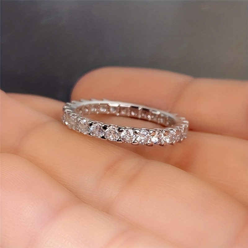 Classic Shining Ring, Silver Plated Zircon Band