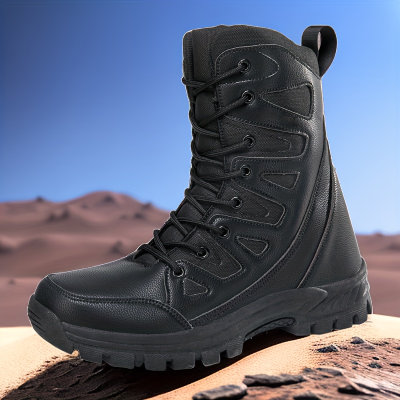 Men's Solid High Top Tactical Work Boots, Non Slip Comfy Durable Boots For  Outdoor Hiking Activities, Winter & Autumn