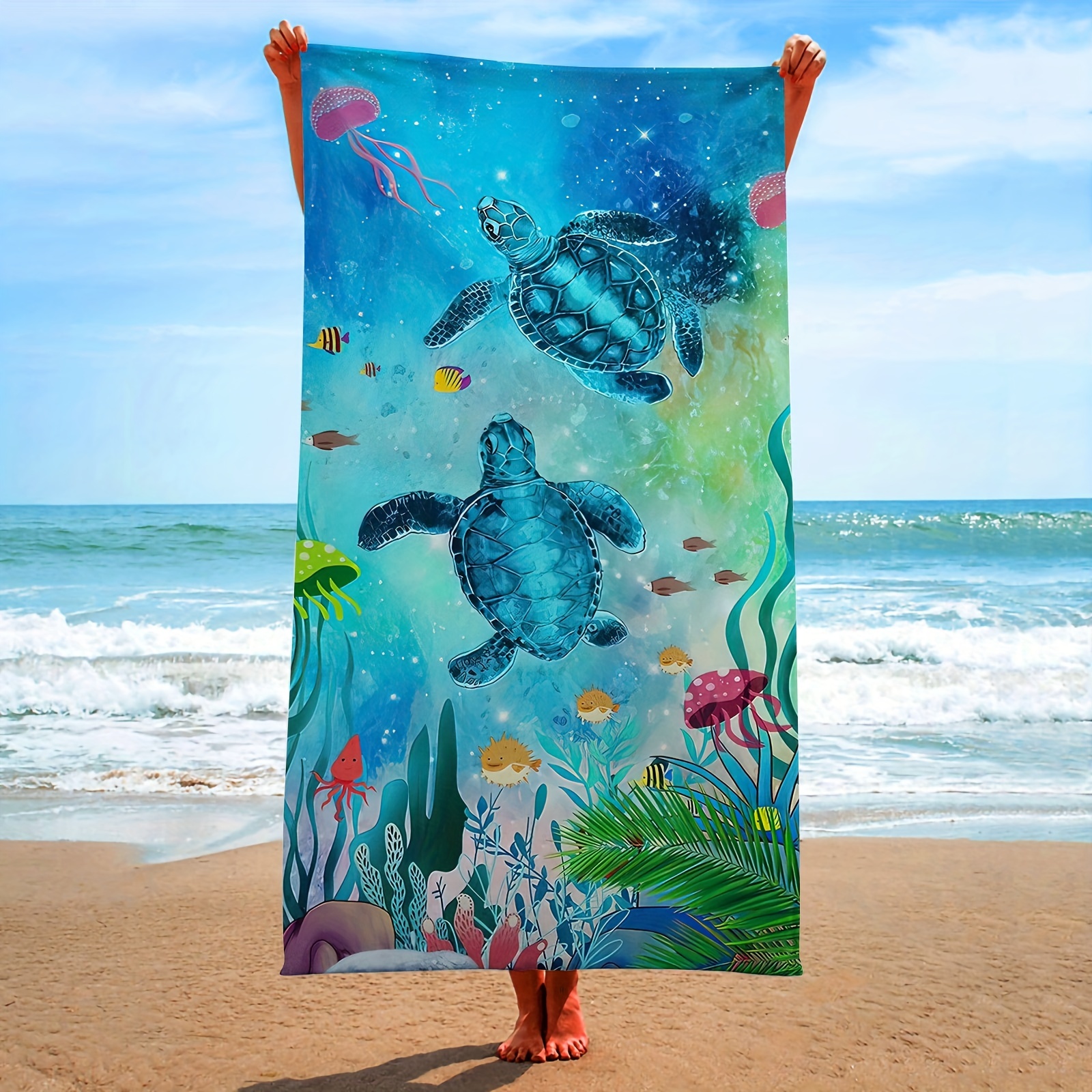 Bass Fishing Wave Superfine Fiber Towel with Carabiner,Quick Drying  Portable,Be Suitable for Beach,Pool,Hiking