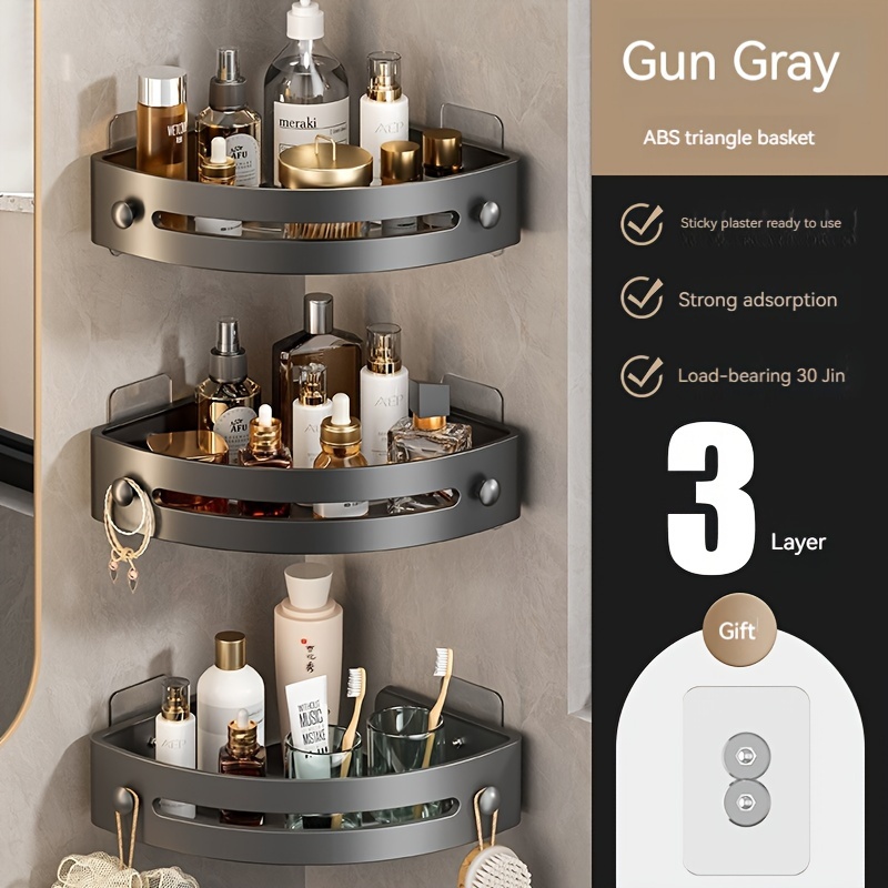 Bath Shelves No-drill Wall Mount Corner Shelf Gun Grey Shower Storage Rack  Holder for WC Shampoo Organizer Bathroom Accessories