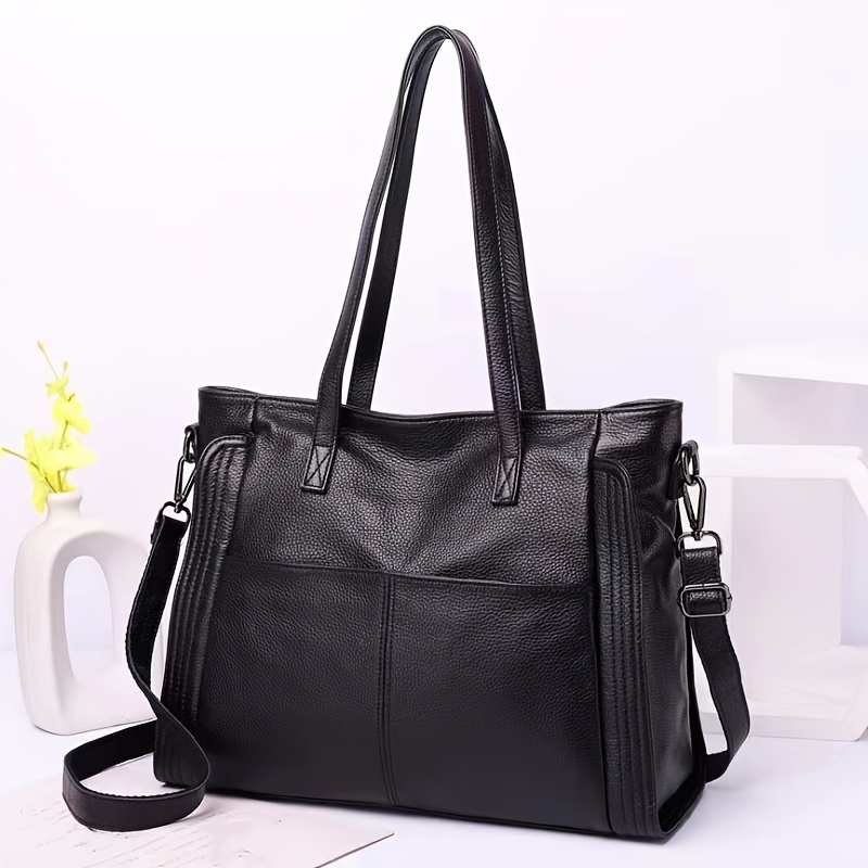 Top Layer Genuine Leather Women's Fashionable Shoulder Bag, Single Shoulder Large Capacity Zippered Real Genuine Leather Bag