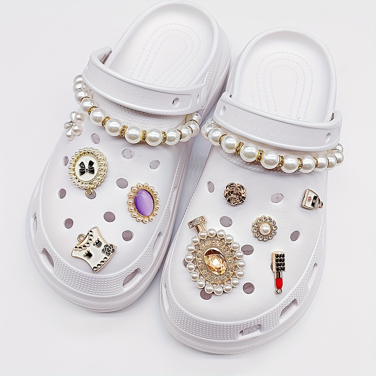 Fashion Rhinestone Faux Pearl Series Shoes Charms For - Temu