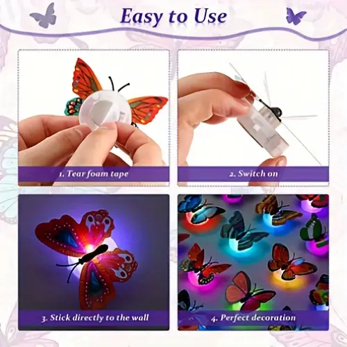10 20pcs colorful glowing butterfly night light powered by battery stickable led decorative wall light butterfly style colors shipped randomly details 6