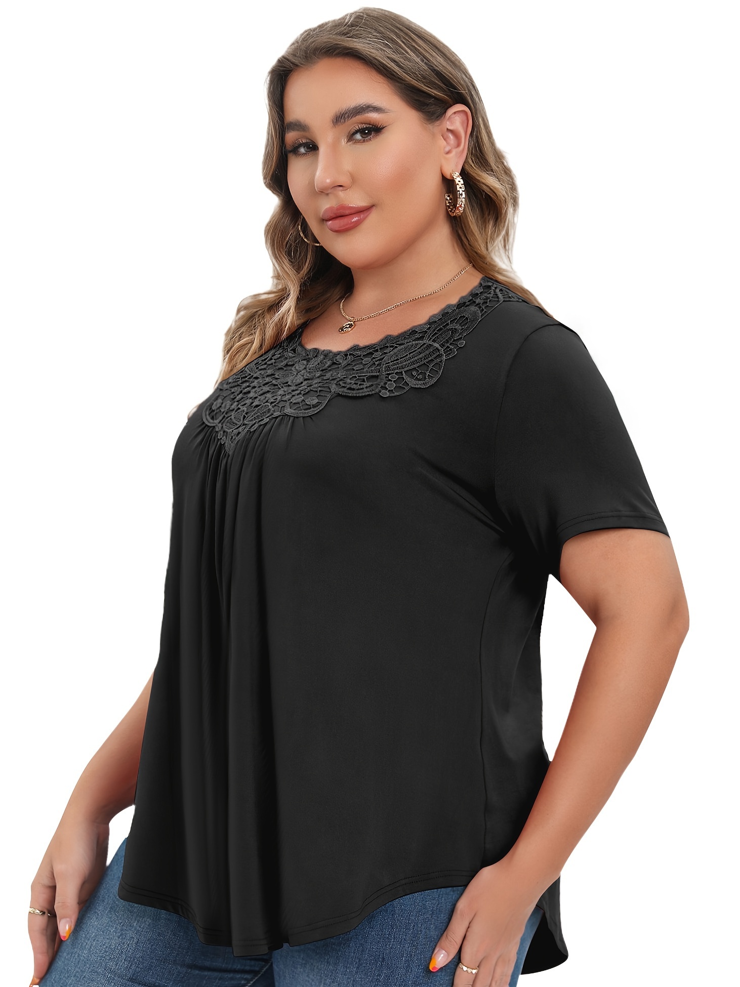 Guipure Lace and Chiffon Plus Size Pant Suit