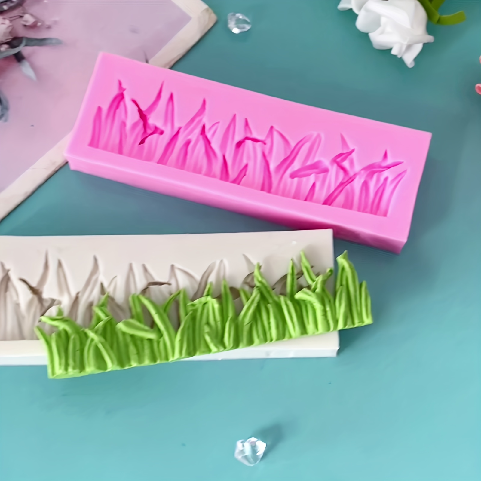 

Silicone Grass Mold For Cakes And Chocolates - Rectangular Shape, Plant Theme, Perfect For Wedding Decorations