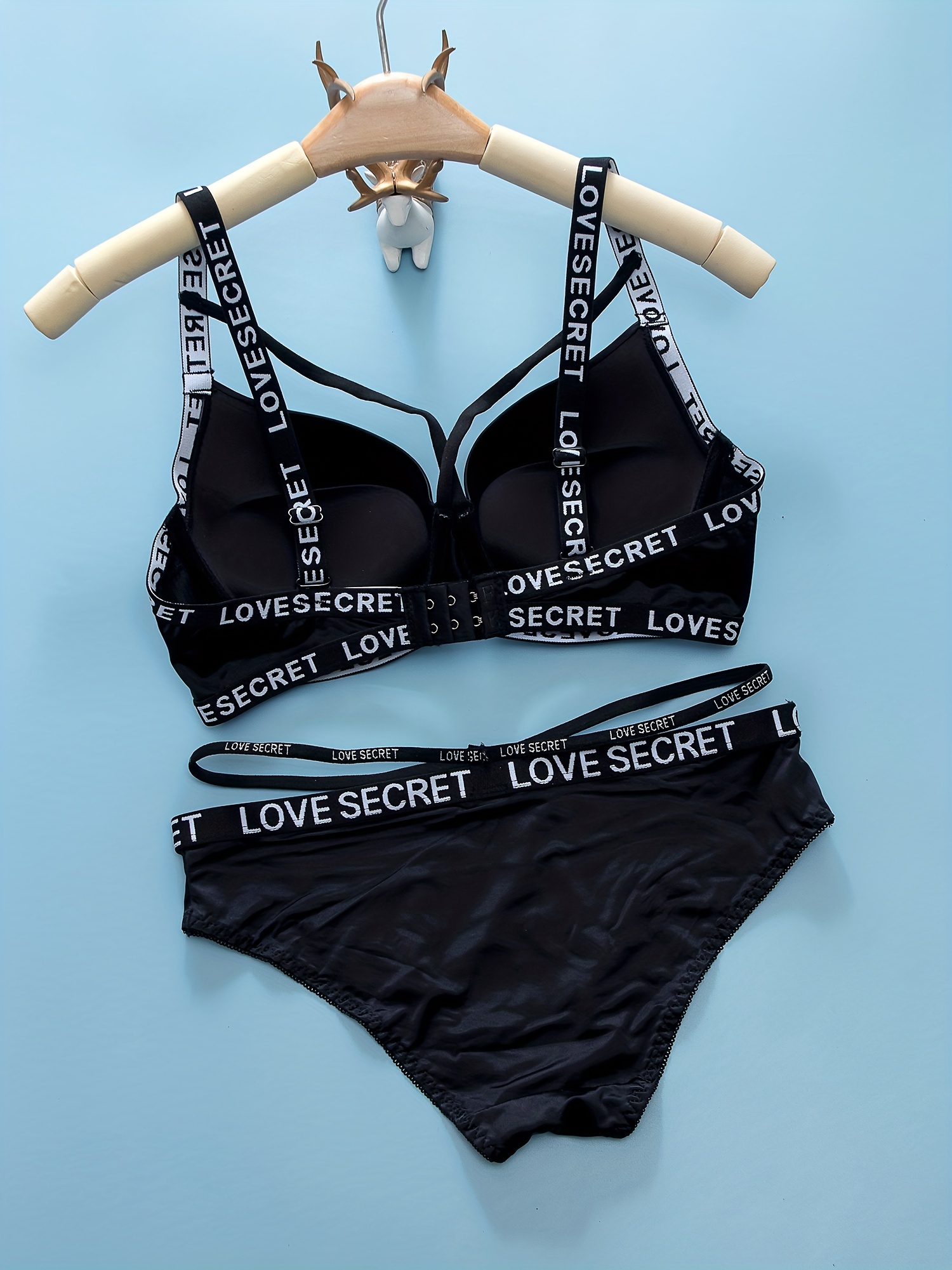 Black Beautiful love secret print lingerie bikini bra-panty set
