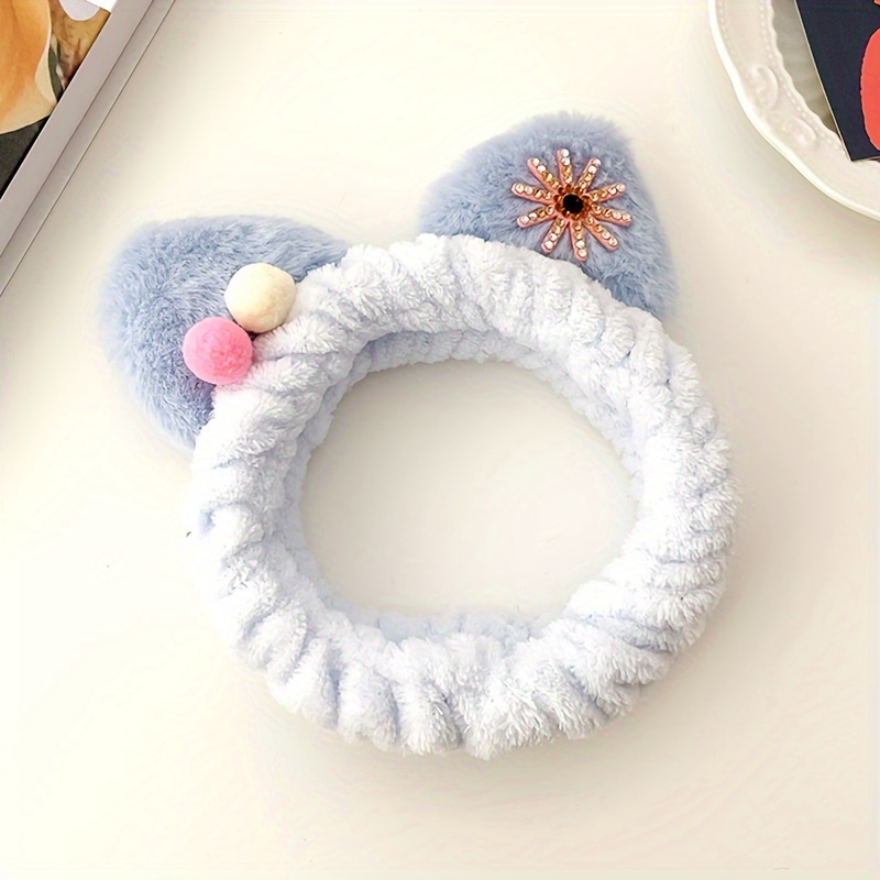 1pc Blue & White Coral Fleece Elastic Hairband, Headband, Facial Cleansing  Band For Women Of All Ages