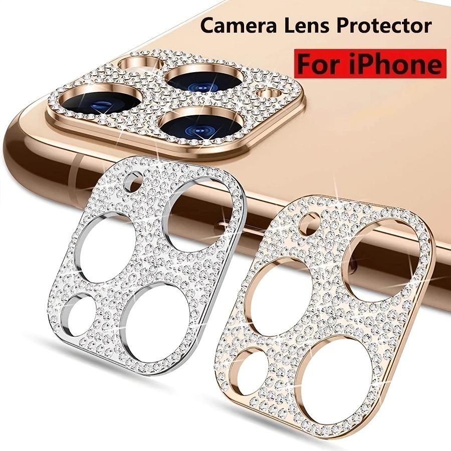 Protector de cristal templado y lente de strass para iPhone 14 y