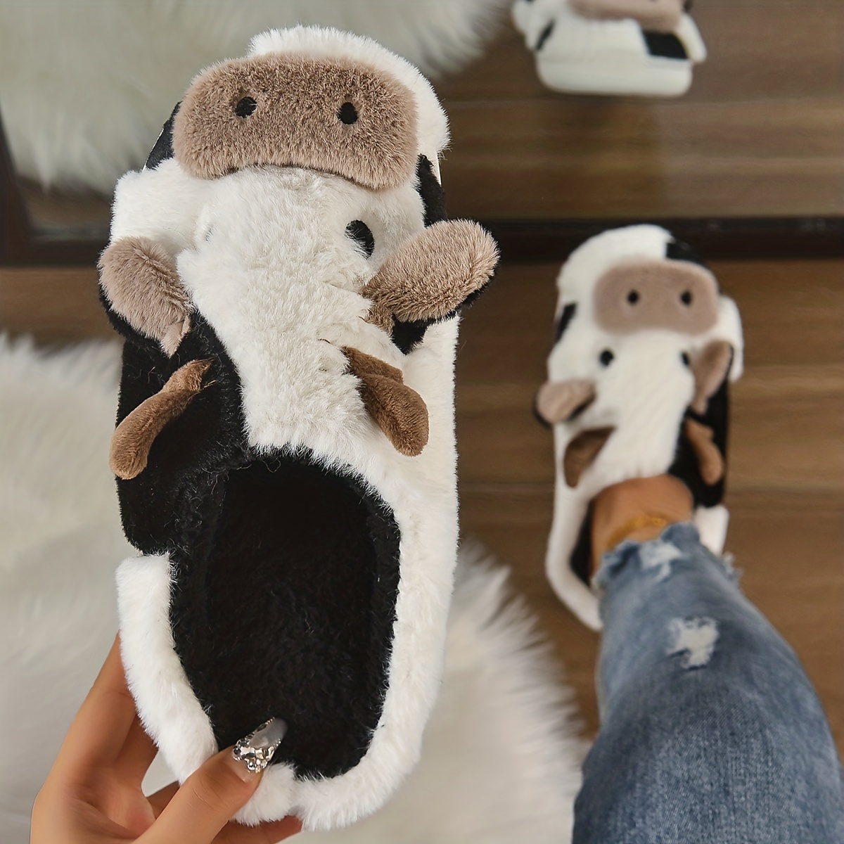 Clymaa Winter Home Slippers , Non-Slip , Soft ,Fur, Warm With Soft Rubber  Sole