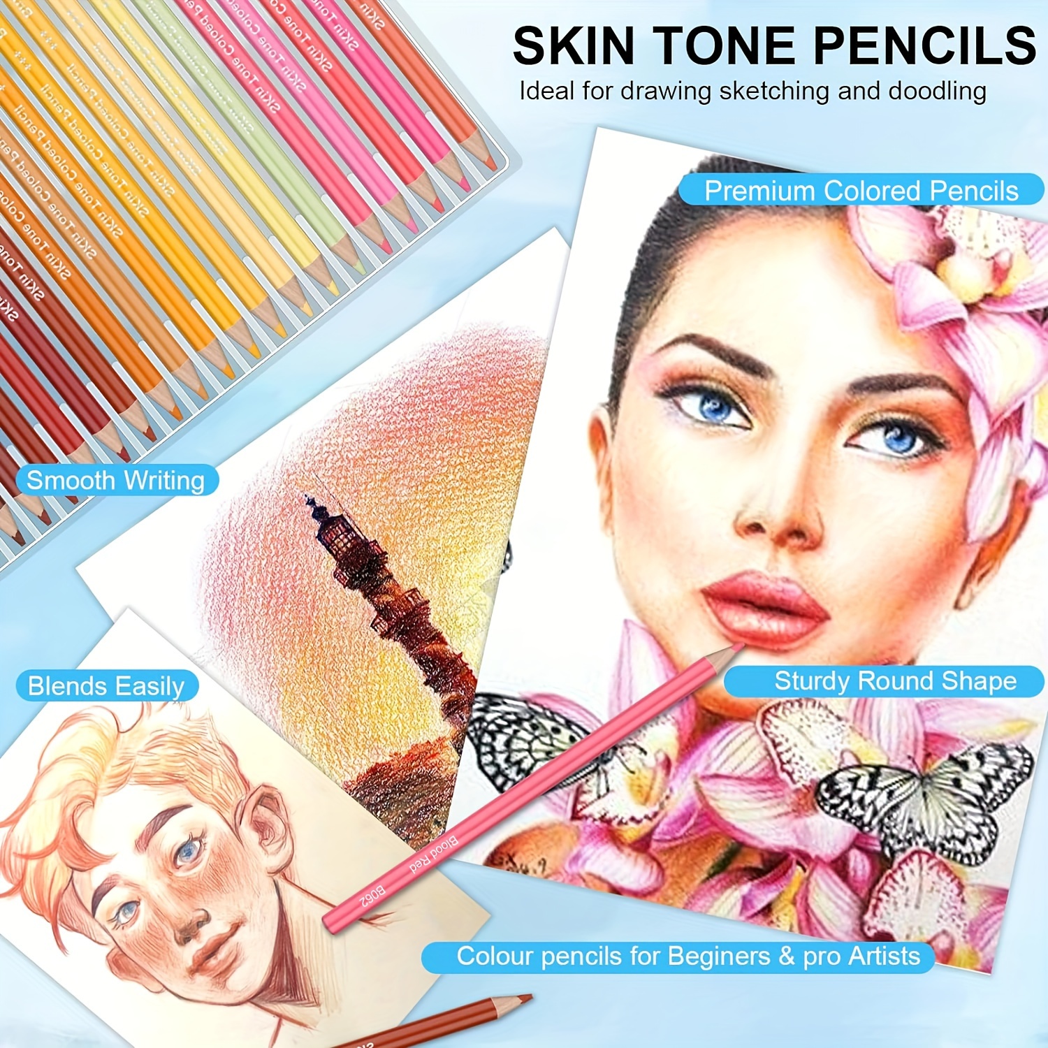 Professional Colour Charcoal Pencils Drawing Set, Skin Tone Colored Pencils,  Pas