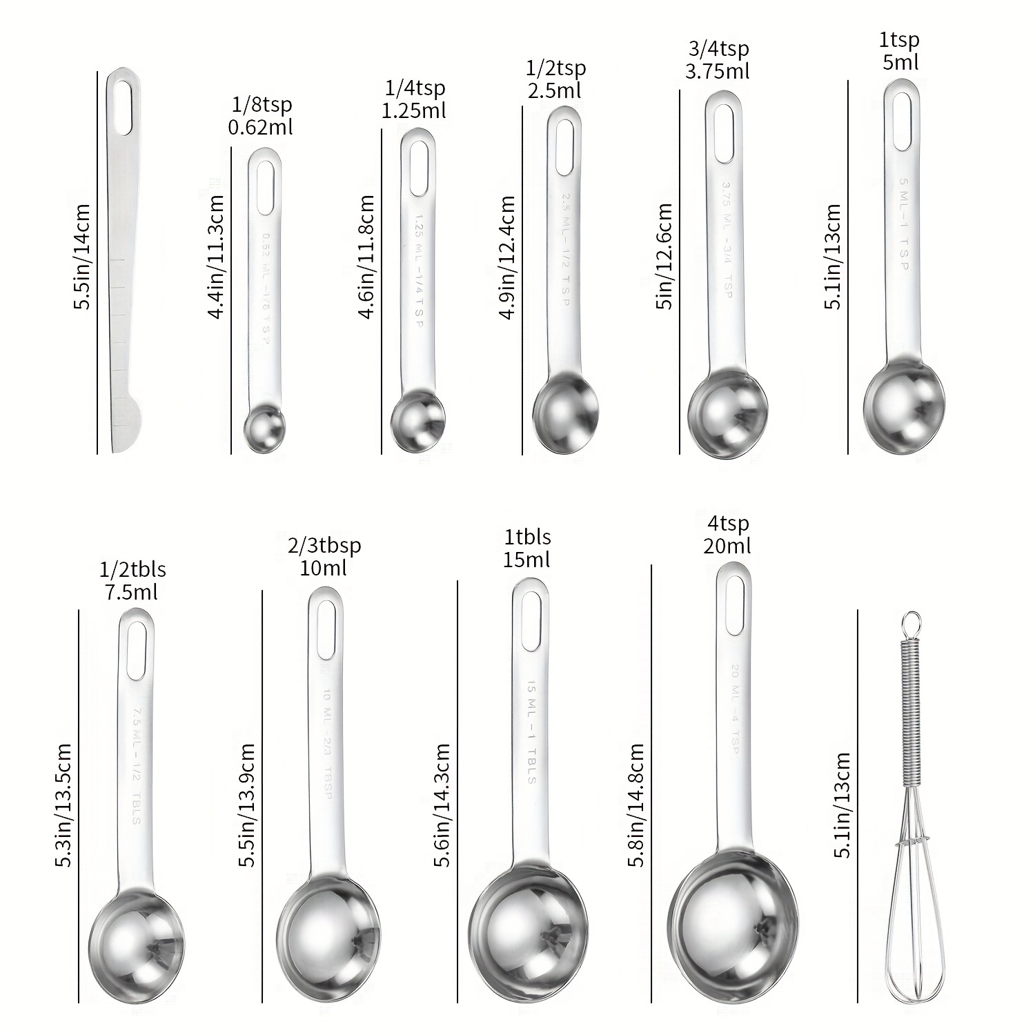 Measuring Spoons: 18/8 Stainless Steel Measuring Spoons Set of 9
