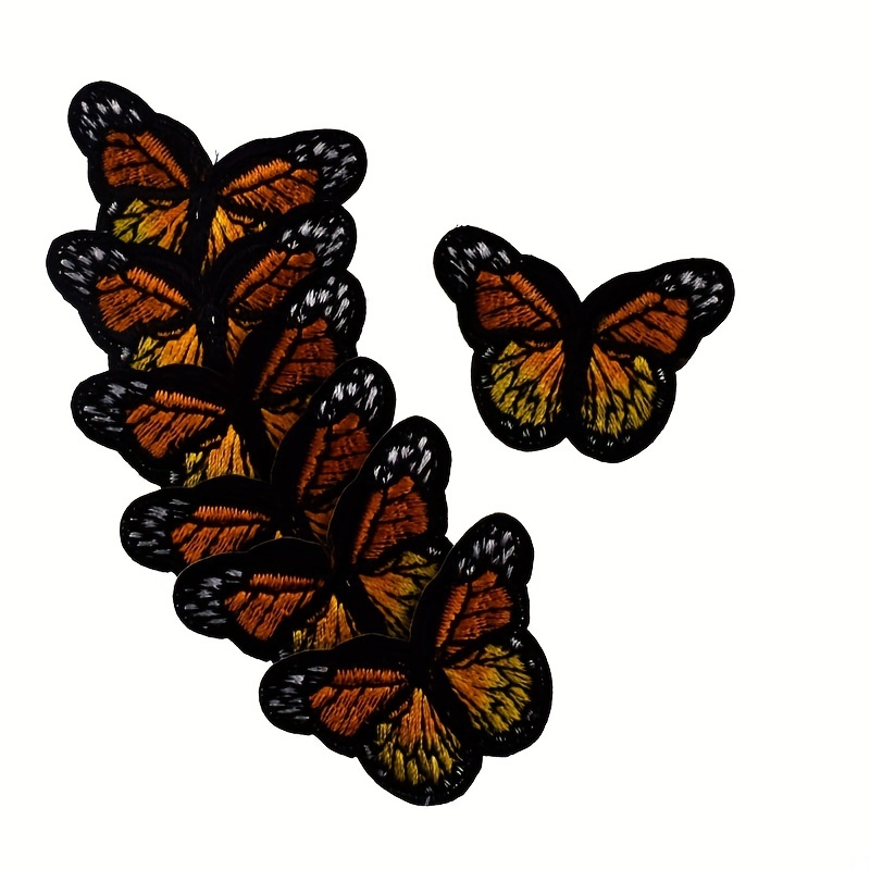 Orange Monarch Butterfly Patch Iron-On/Sew-On Embroidered Applique, 3 Large