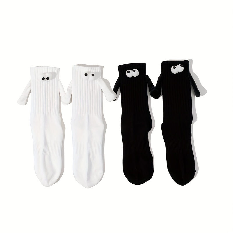 

2 Pairs Cute Holding Hands Socks, Comfy & Breathable Mid Tube Socks, Women's Stockings & Hosiery