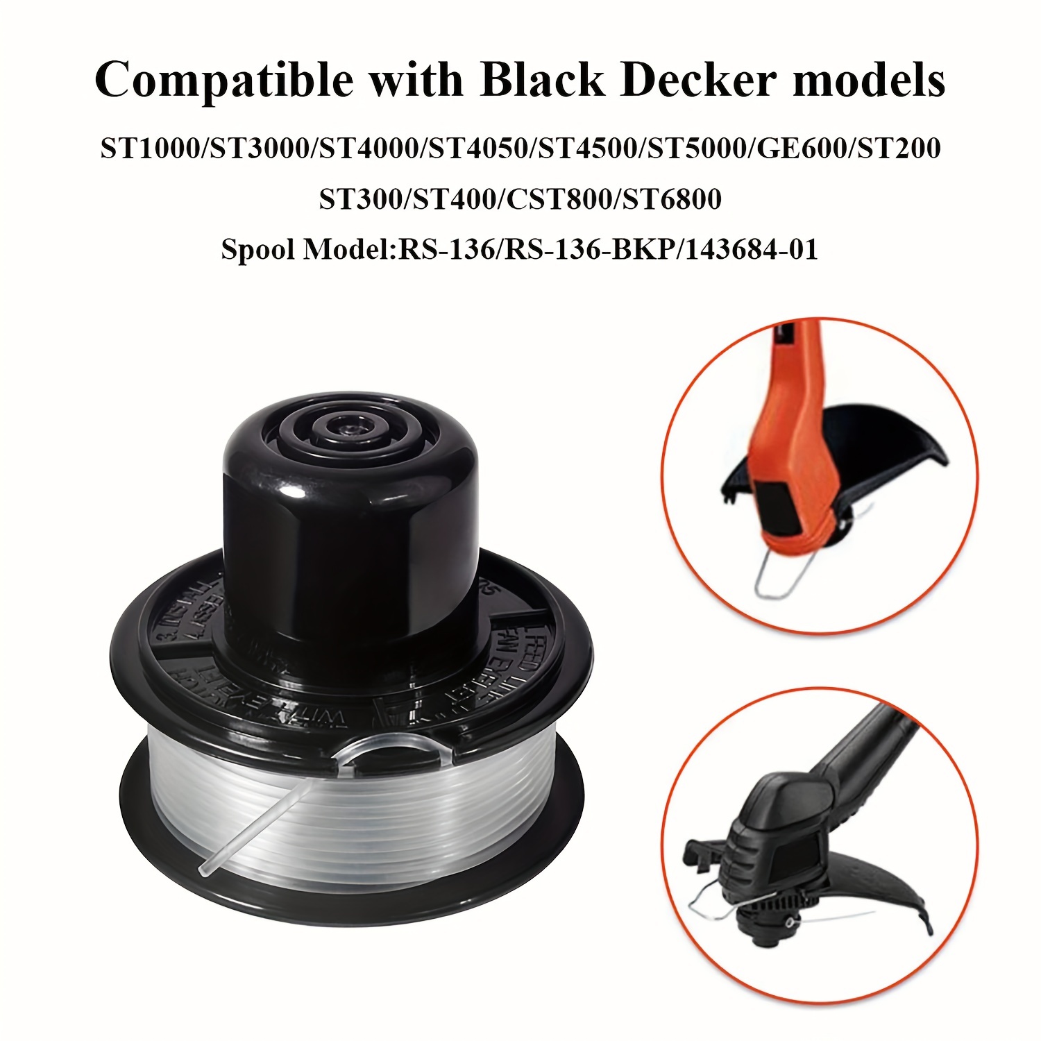 Rs-136 Eater Spools Compatible With Black And Decker St4500 St1000 St4000  Ge600 Cst800 St6800 String Trimmer Replacement Line Edger Refills Parts  Auto-feed (6-line Spool + 1 + 1 Spring) (8-line Spool + 2 + 2 Spring) -  Temu Italy