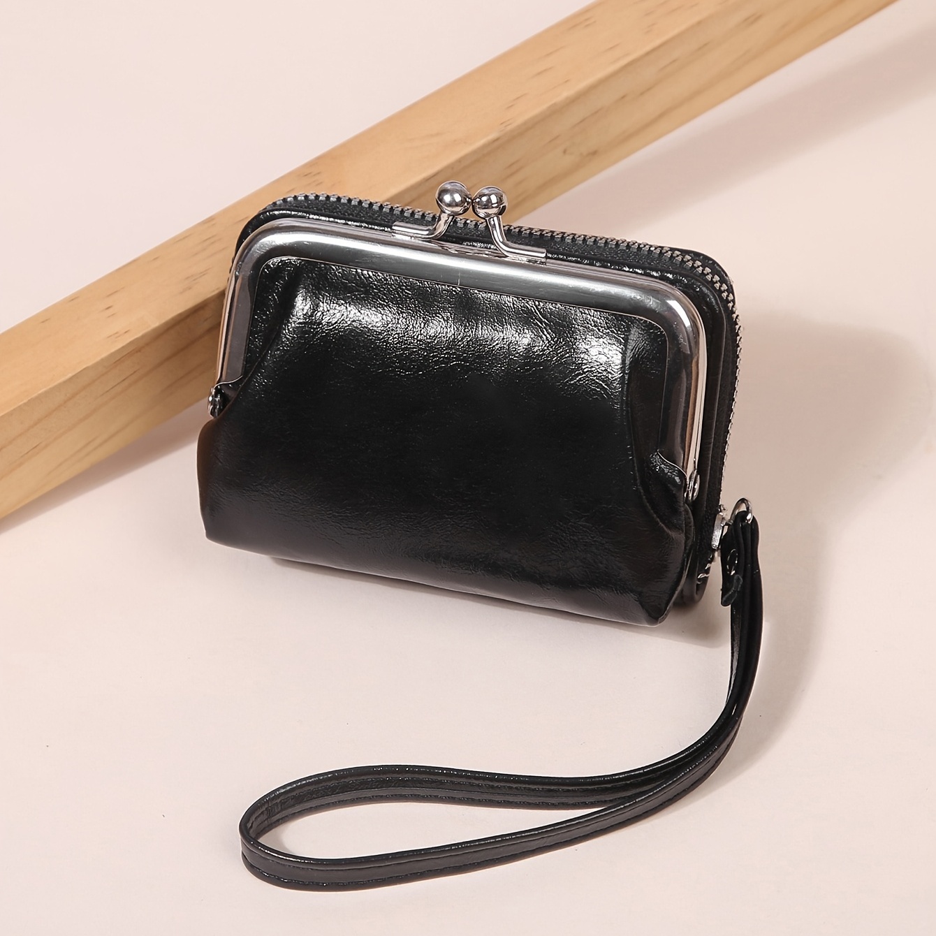 Zip Coin Pouch in Black Leather