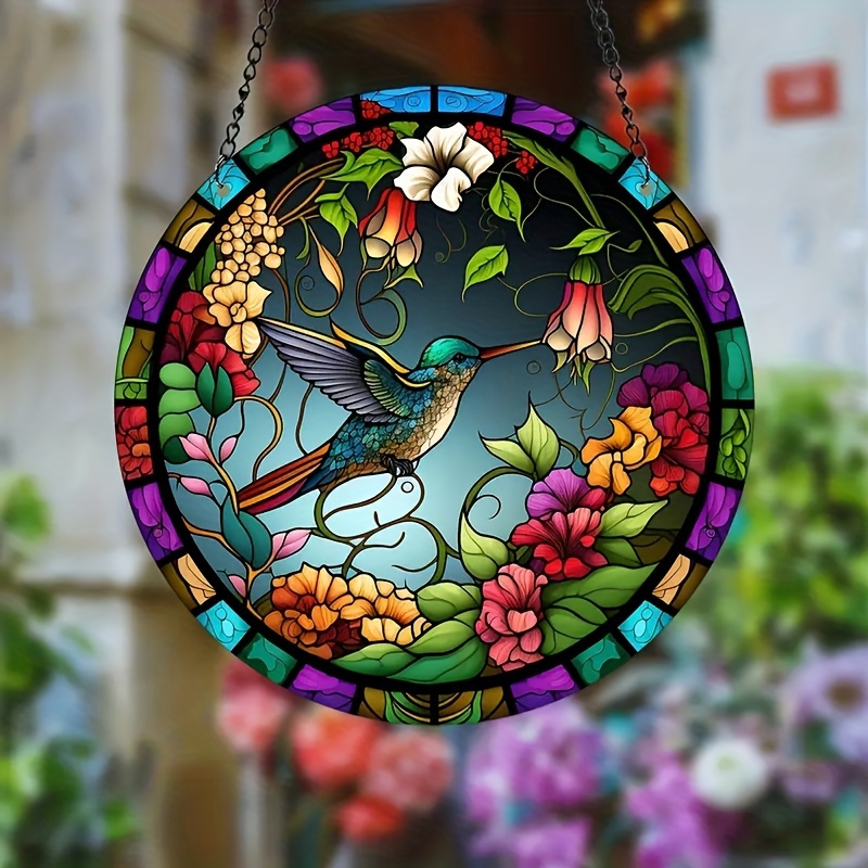 BEAU PANNEAU D'ATTRAPE-SOLEIL avec colibri vitrail matériau