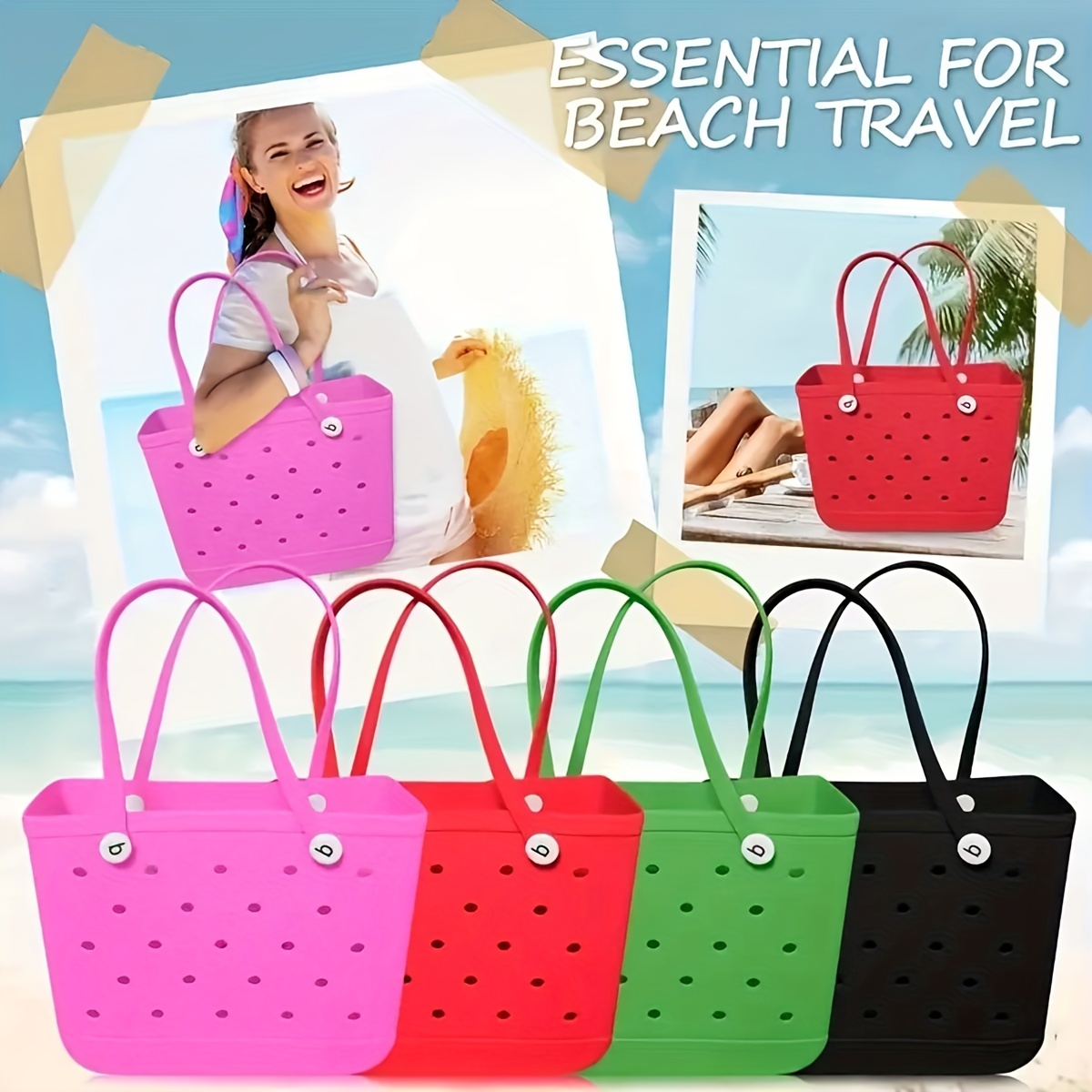 Large Capacity Waterproof Beach Bag, Lightweight Eva Travel Tote Bag,  Simple Rubber Seaside Storage Bag - Temu