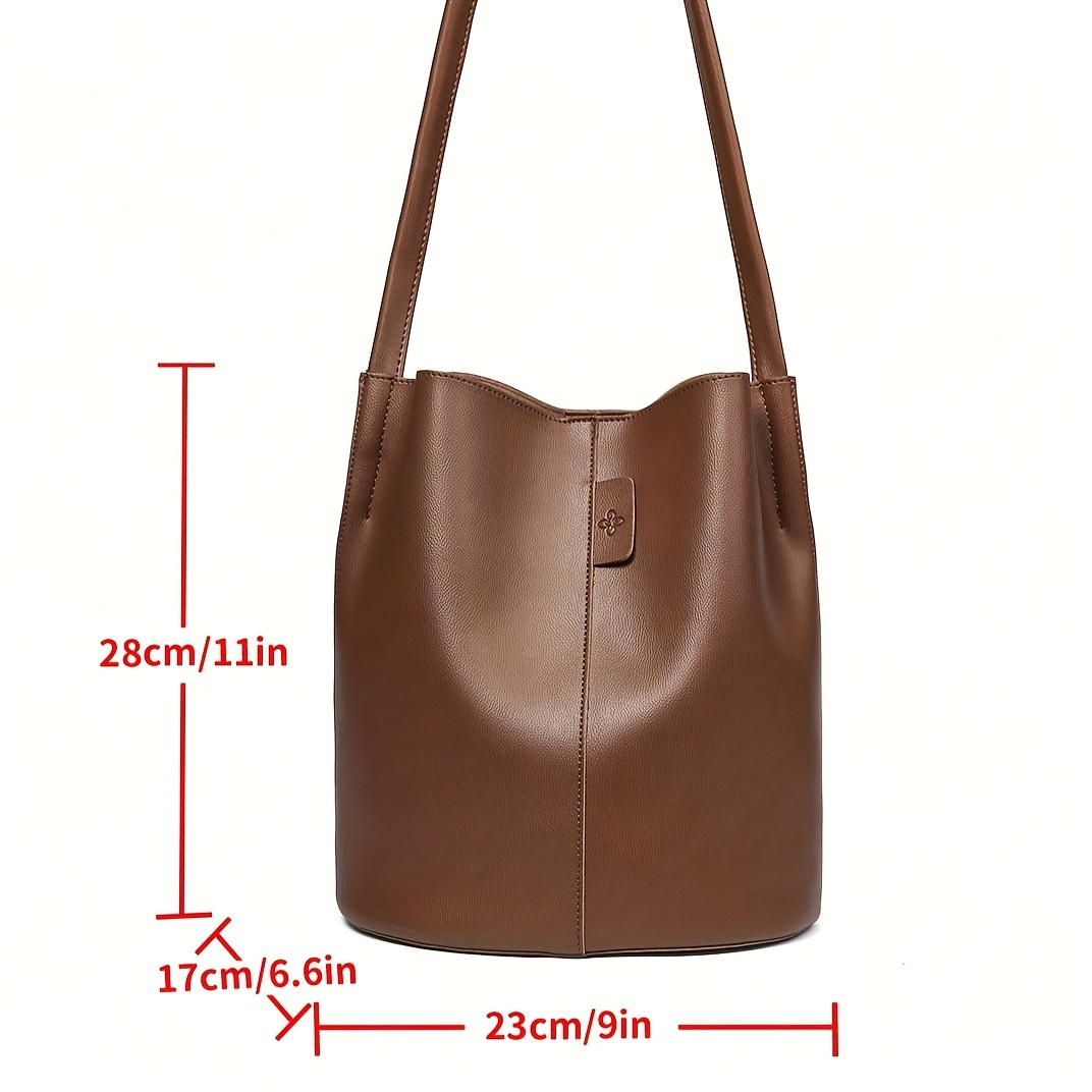 Retro Style Bucket Bag For Women, Solid Color Shoulder Bag, Vegan Leather  Crossbody Bag For Daily Use