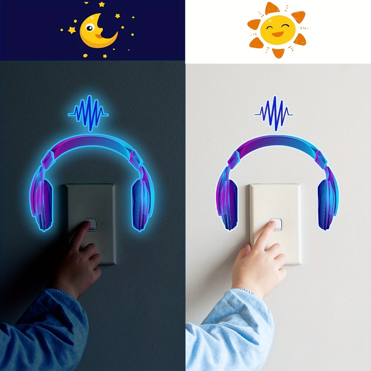 Blue Glowing Gaming Headset Wall Sticker - Illuminate Your Gaming