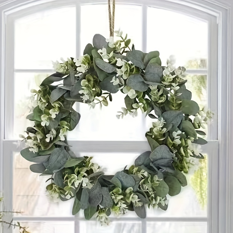 

1pc 18.11inch Simulation Flower Wreath, Money Leaf Eucalyptus Door Decoration Wreath, Pendant Decoration Door Ring, Home Decor