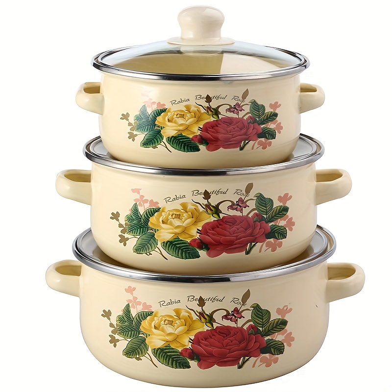 Enamel Soup Pot, Barbecue Pot, Stew Pot, Enamel Glass Cover, Enamel Pot Set,  Four Colors To Choose From - Temu
