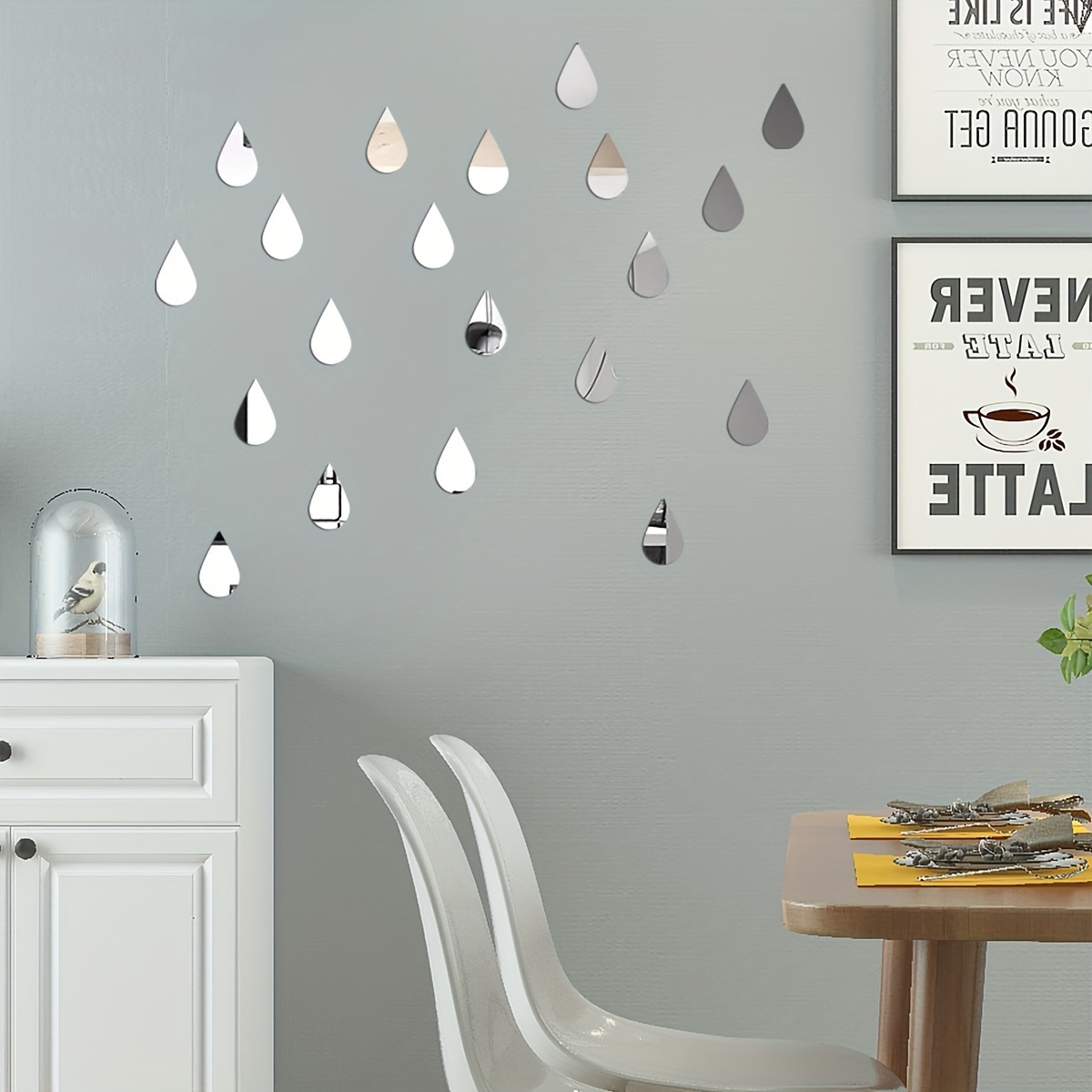 18Pcs Removable Acrylic Mirror Wall Stickers Teardrop Mirror Acrylic Wall  Sticker 3D DIY Wall Decals Art for Living Room Bathroom Home Office