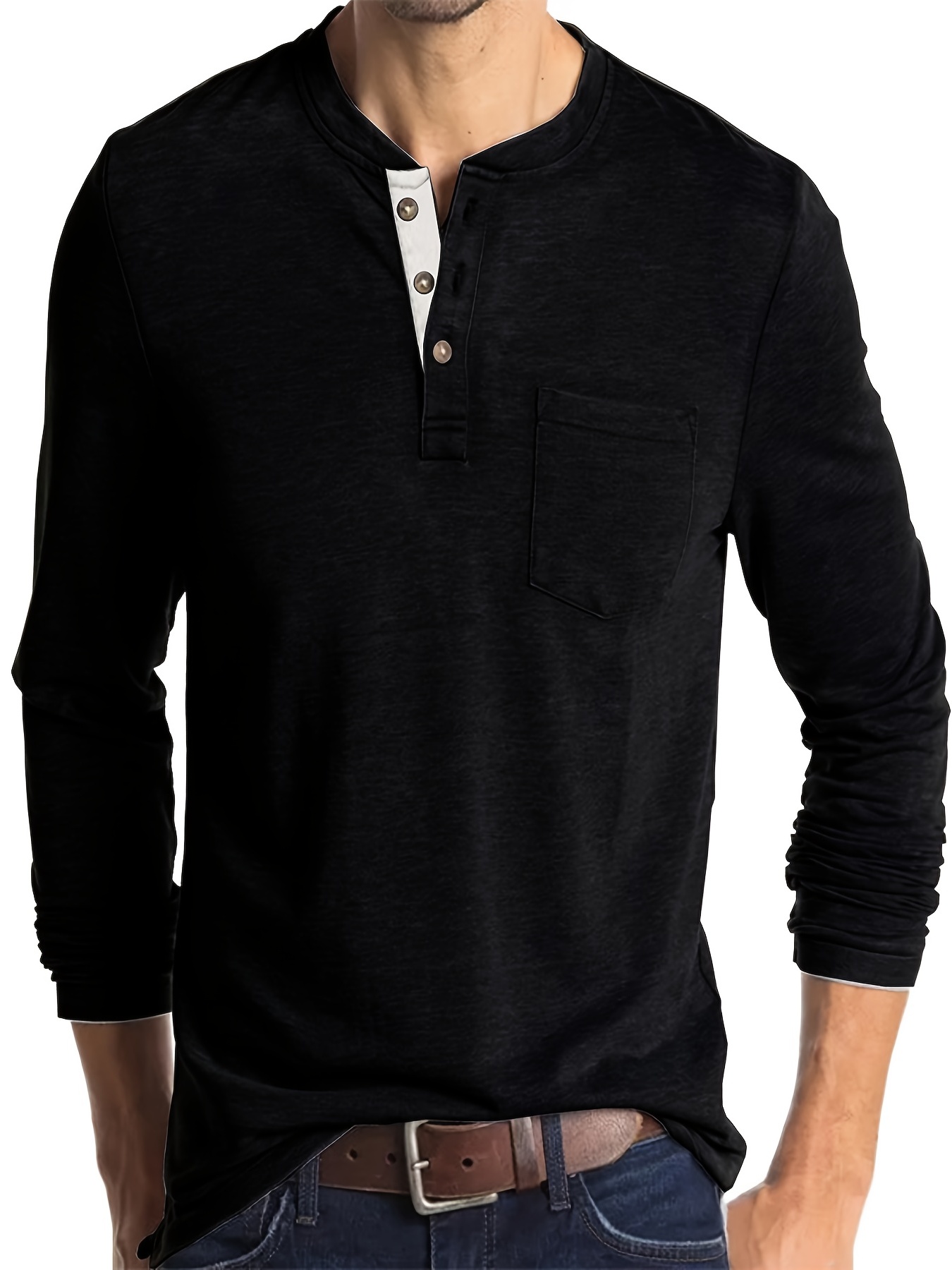 Classic Design Cotton Boat Neck Henley Shirt Men's Casual - Temu