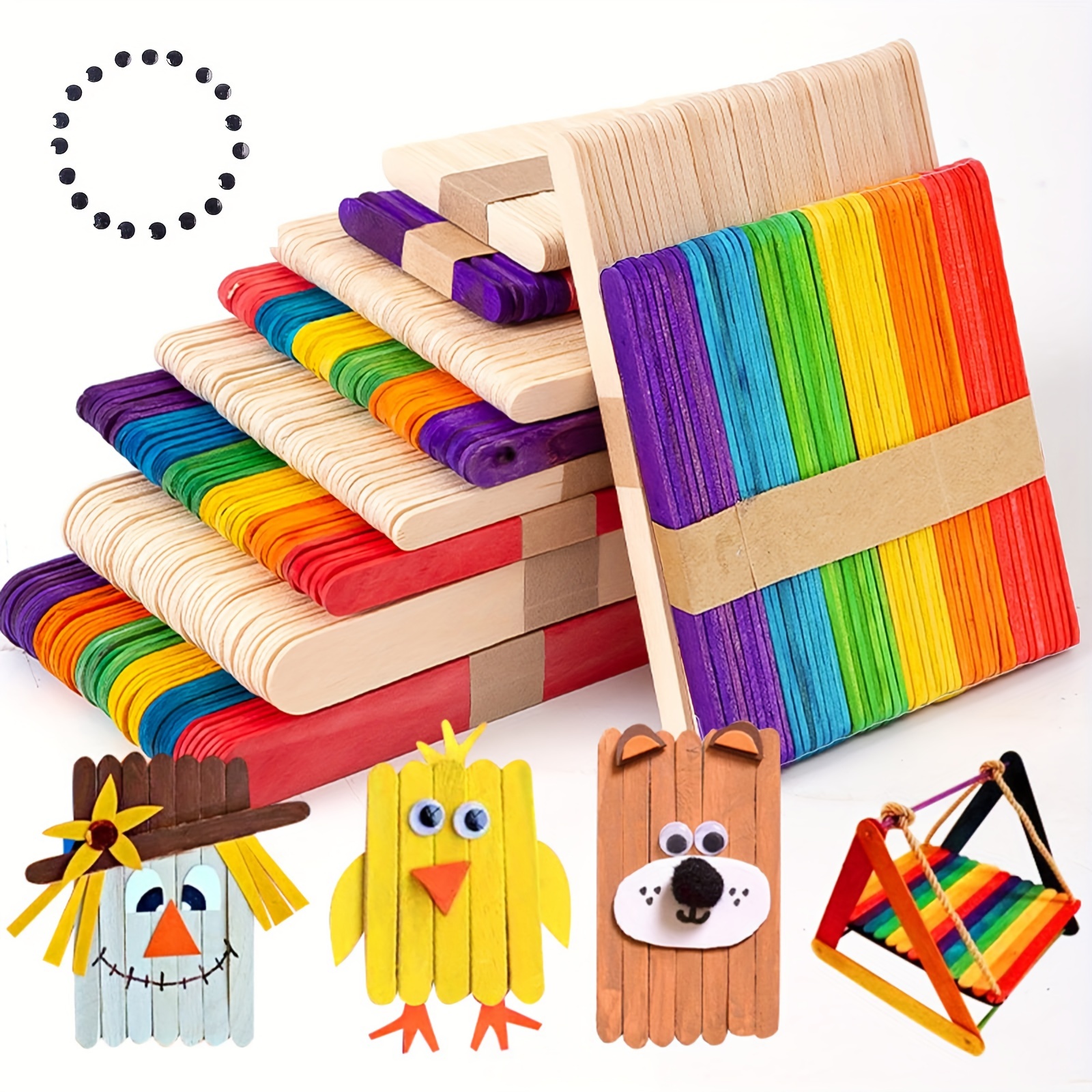 Sukh Popsicle Sticks for-Crafts - 200 PCS Craft Popsicle Sticks 4.5 inch  Wooden Multi-Purpose Premium Wood for Waxing Crafting Paddle Ice Cream  Stirring Plant Labels DIY Art Projects Craft Stick Log Color*200