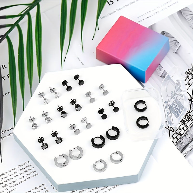 24pcs Set Men's Punk Creative Stainless Steel Earrings