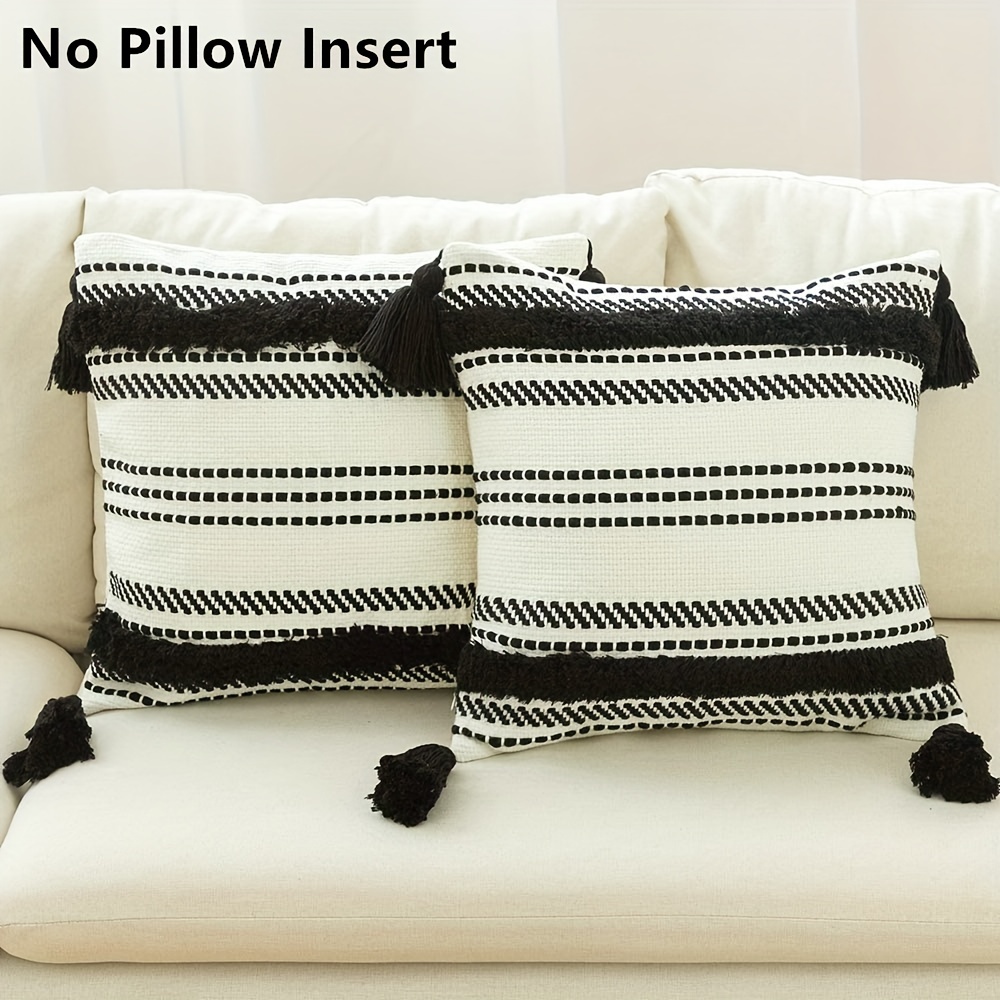 Throw Pillow Cover Tribal Boho Woven Pillowcase with Tassels Soft Cushion  Case