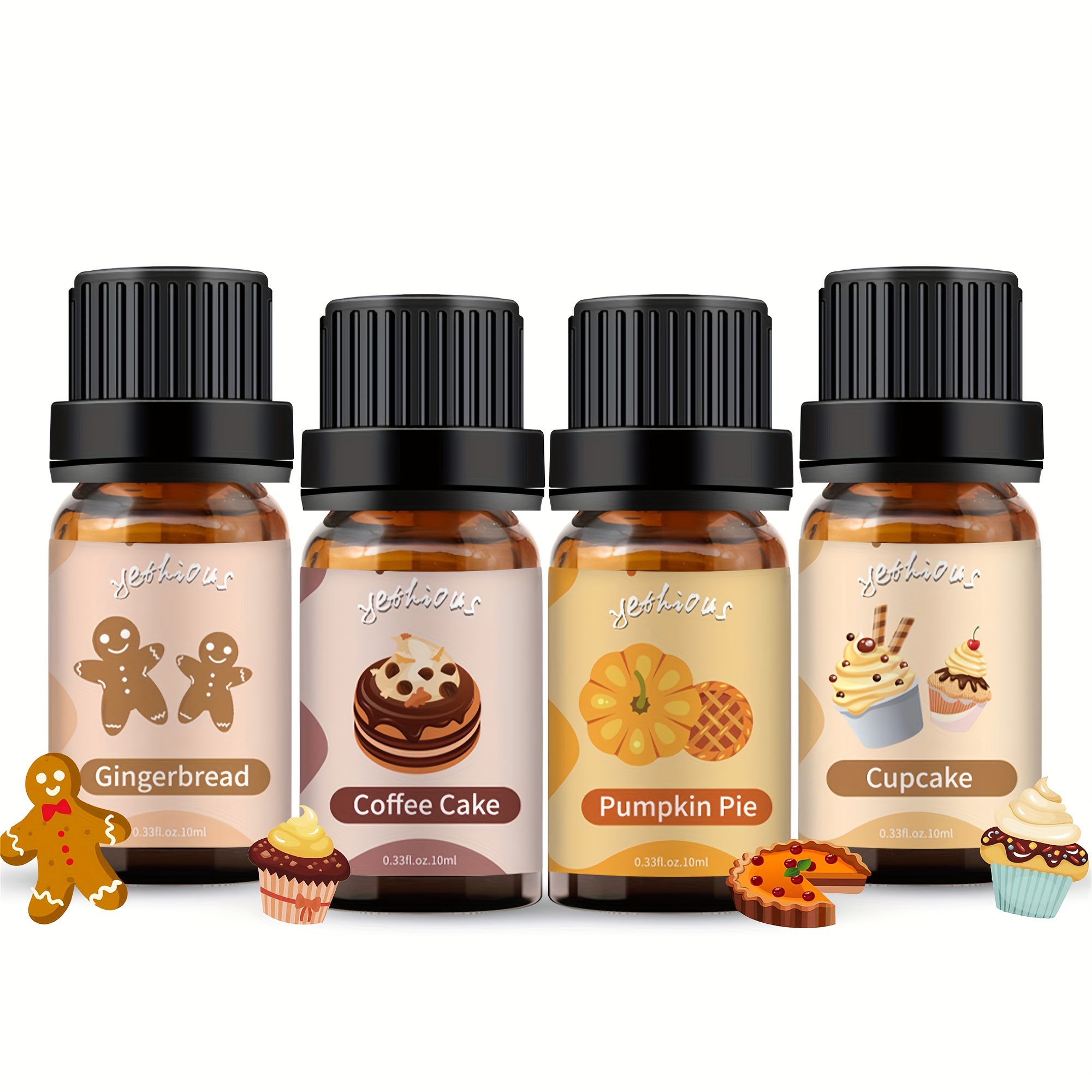 1Set 4pcs 10ml/0.33oz Christmas Food Scent Oil Pumpkin Pie Sugar Cookie  Fragrance Oil, Essential Oil For Diffuser, Humidifier, Candle Making Soap  Scen