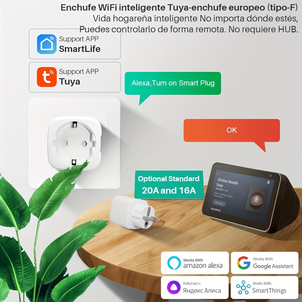 Enchufe Inteligente WiFi 16A. Con Medidor de Consumo. Control por App Smar  Life.