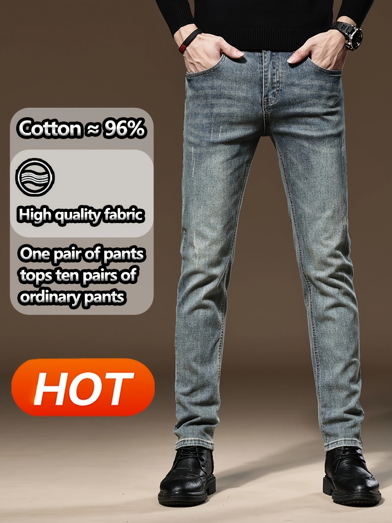 Clásicos Pantalones Mezclilla Color Sólido Hombres Estilo - Temu